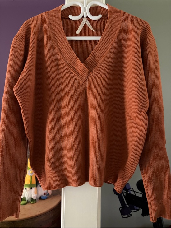 debut Sweaters - debut Burnt Orange V-Neck Sweater - Ribbed Knit